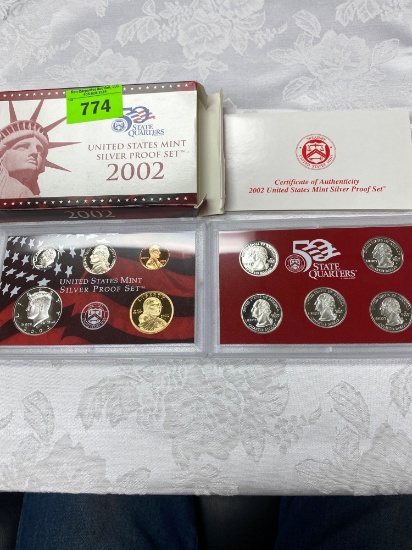 United States mint silver proof set 2002 Sacajawea dollar Kennedy 50 Cent piece Lincoln penny dime