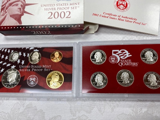 United States mint silver proof set 2002 Sacajawea dollar Kennedy 50 Cent liberty dime nickel penny