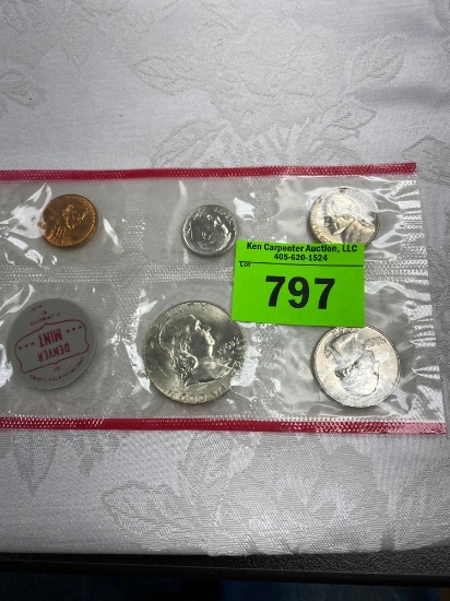 Denver man half dollar $.50 piece quarter, nickel, dime, and penny.