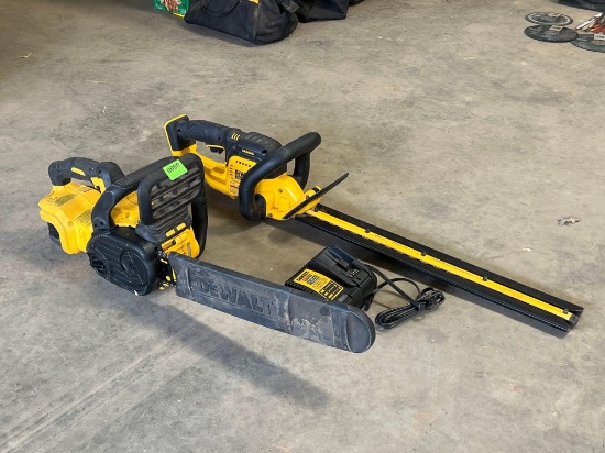 DeWalt 20 Volt Brushless Cordless Hedge Trimmer & Chainsaw with 20 Volt Battery