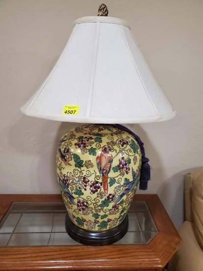 Asian Style Lamp with Parrots and Grapes