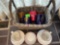 basket and coffee cups