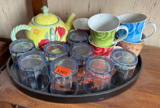 tray of glasses and cups