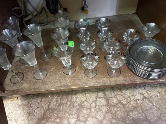 wine, glasses, and plates
