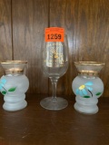 two bud vases and wine glass