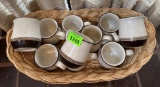 basket, coffee cups