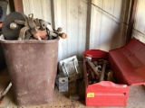 toolbox and trashcan of metal and other pieces