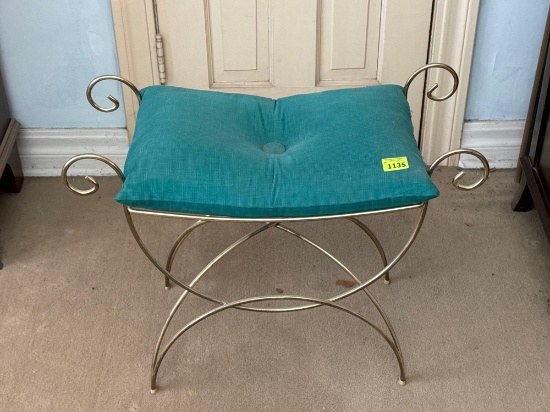 Gold Metal Stool with Teal Cushion