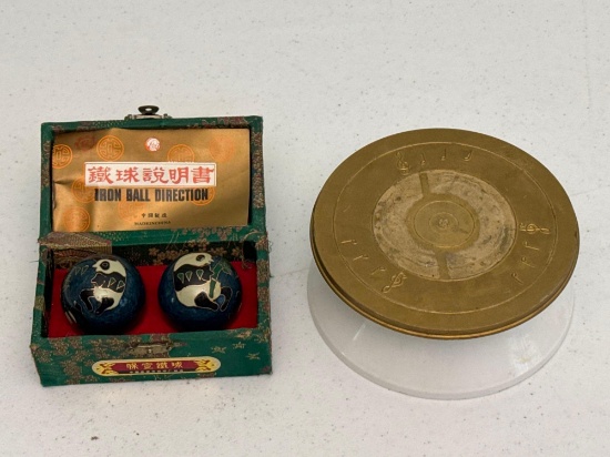 Vintage Chinese Stress Relief Iron Chime Balls & Music Platform