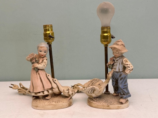 Boy & Girl with Geese Tabletop Lamps