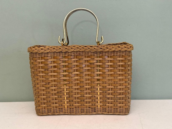 Vintage Woven Plastic Straw Basket Handbag