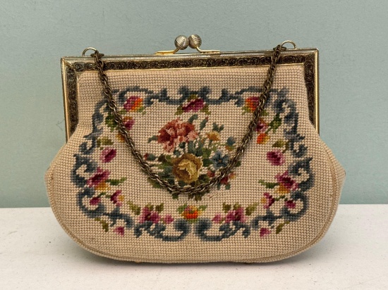 Vintage Floral Needlepoint Handbag