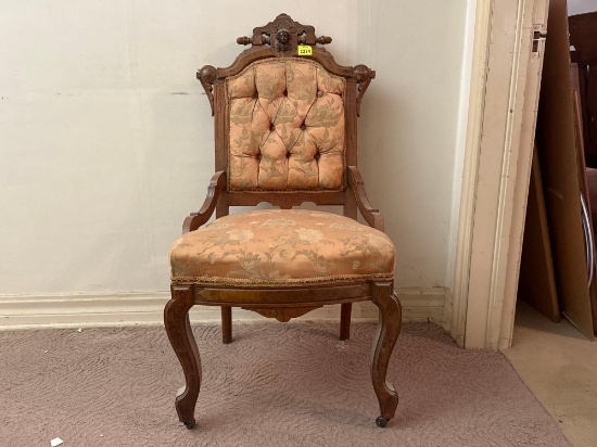 Antique Victorian Pink Floral Upholstered Chair