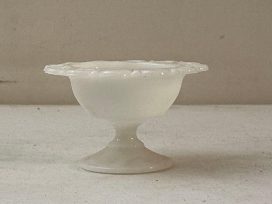 Vintage Anchor Hocking Lace Edge Milk Glass Compote Dish