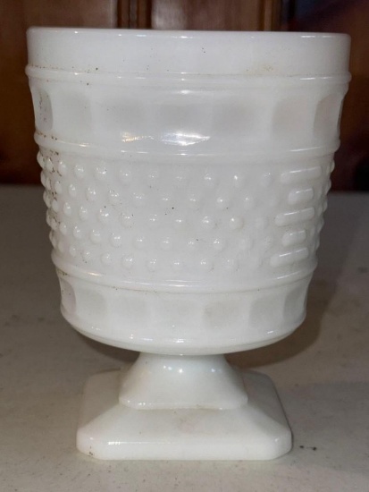Napco Hobnail Thumbprint Milk Glass Pedestal Vase
