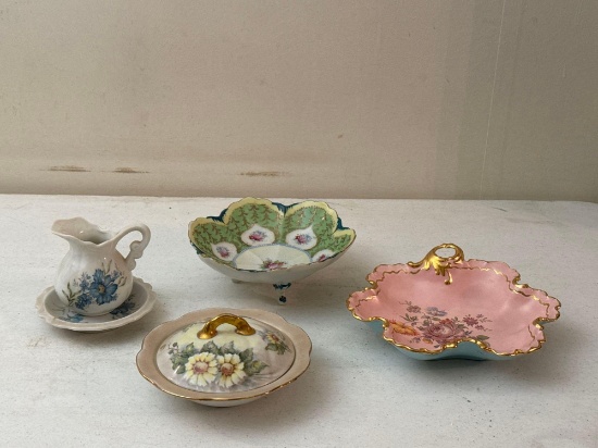 Vintage Porcelain Floral Bowls, Plates & Pitcher