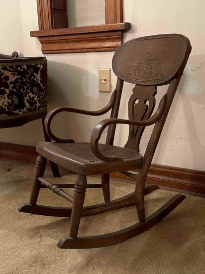 Antique Child Rocking Chair with Cane Seat