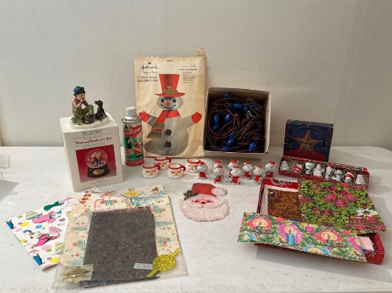 Vintage Gift Wrap, Norman Rockwell Christmas Snow Globe, Honeycomb Snowman & Lights