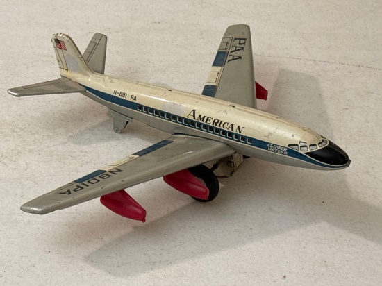 Vintage Tin Friction Pan American Toy Airplane