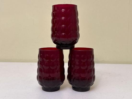 Mid Century Modern Anchor Hocking Ruby Red Bubble Glasses