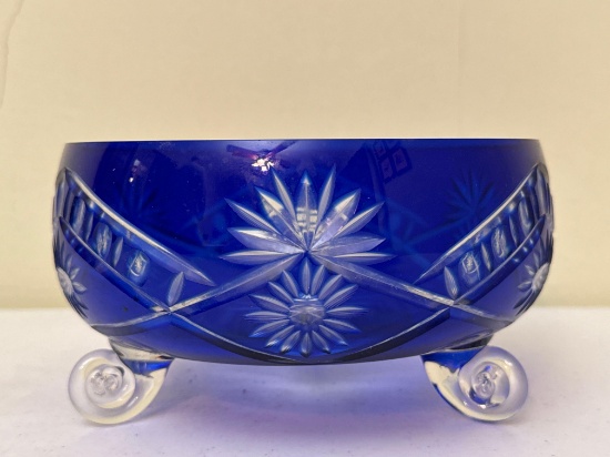Vintage Bohemian Cobalt Blue Crystal Cut Glass Bowl