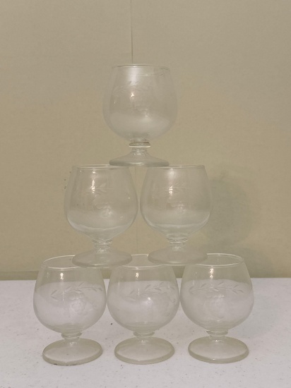 Small Etched Brandy Glasses