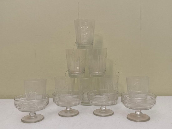 Etched Glass Custard Cups & Glass Cut Glasses