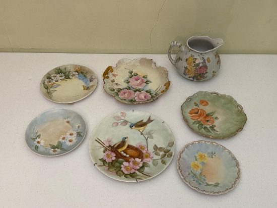 Hand Painted Decorative Floral Plates & Pitcher