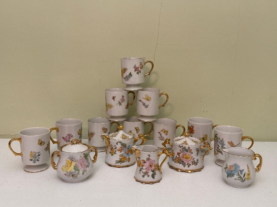 Hand Painted Floral Mugs, Creamers & Sugar Bowls