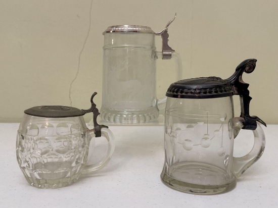 Vintage Glass Beer Steins with Lids