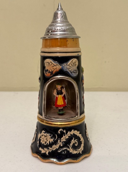 Vintage Ceramic Music Box Beer Stein with Spinning Wench