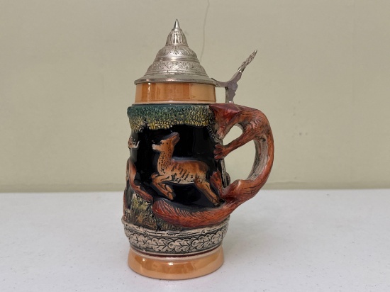 Vintage Ceramic Fox Stein with Lid