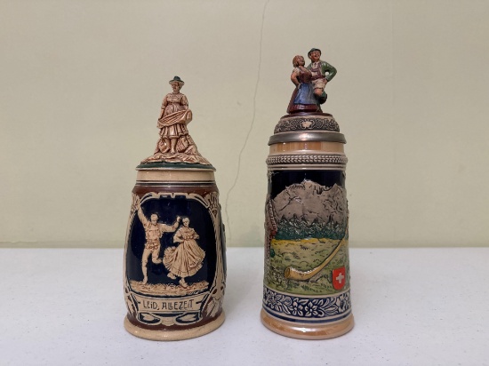 Vintage Ceramic Beer Steins with Lids
