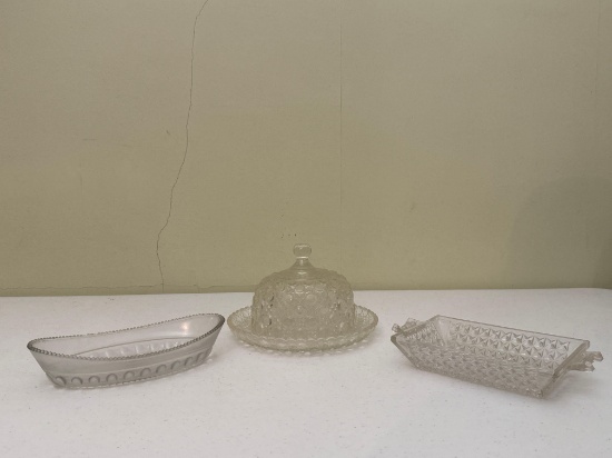 Molded Glass Butter Dish & Platters