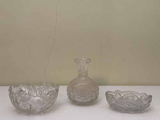 Crystal Cut Glass Bottle & Bowls