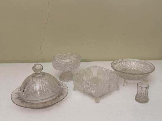 Cut Glass Candy Dishes, Toothpick Holder & Butter Dish