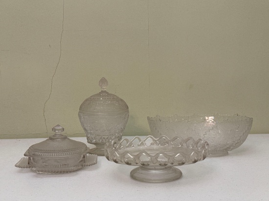 Molded Glass Cake Stand, Candy Dishes & Bowl