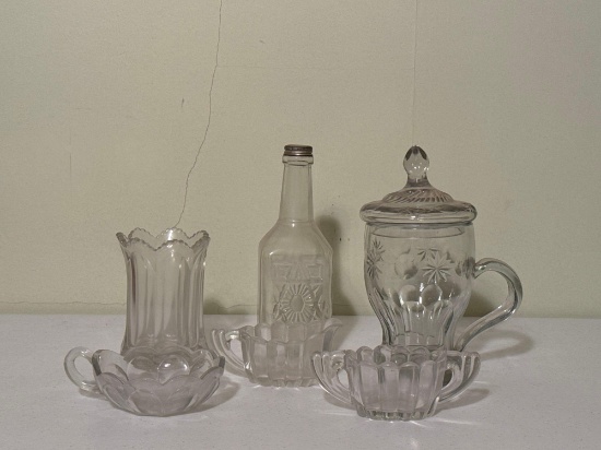 Glass Jar, Bottle, Bowls & Vase