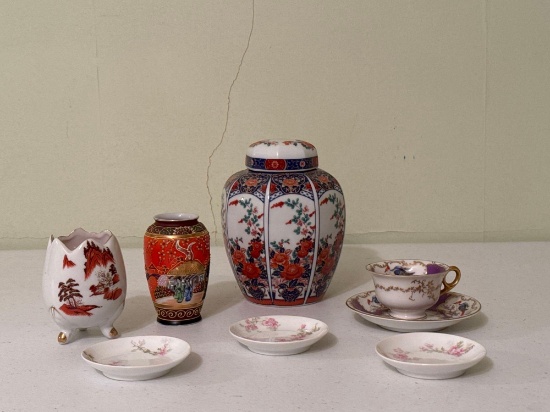 Asian-Style Vases & Ginger Jar, Teacup & Saucers
