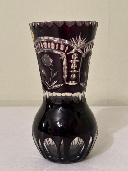 Vintage Deep Ruby Czech Cut Crystal Vase