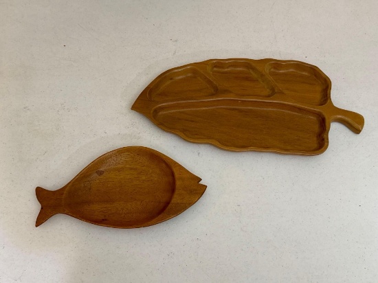 Mid Century Modern Monkeypod Wood Crudite Tray & Fish Platter