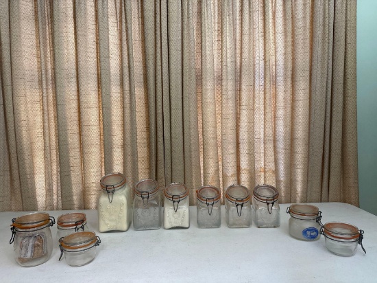 Vintage Peace Plenty 1879 Glass Counter Jars