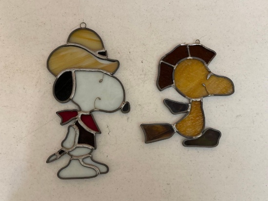 Cowboy Snoopy & Woodstock Stained Glass Suncatchers