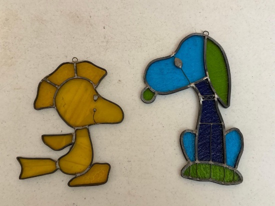 Blue & Green Snoopy & Woodstock Stained Glass Suncatchers