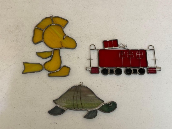 Woodstock, Caboose & Turtle Stained Glass Suncatchers