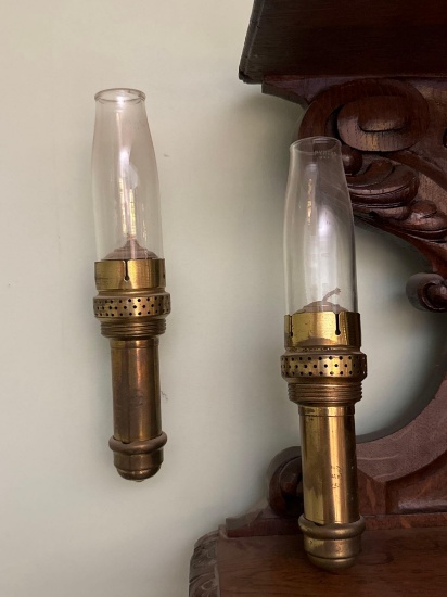 Antique Adlake & Westlake Railroad Brass Sconce Oil Lamp Candle Holders
