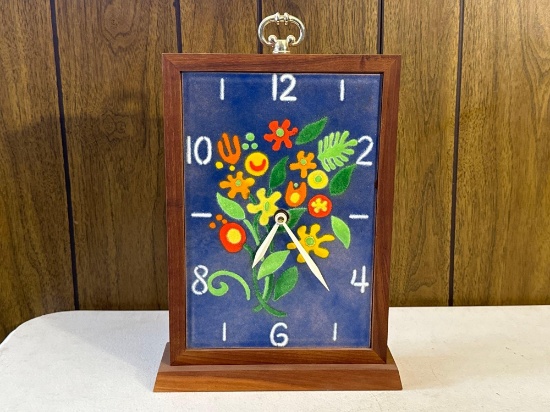 Vintage Blue Floral Tile Tabletop Clock