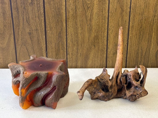 Driftwood Piece & Faux Wood Candle