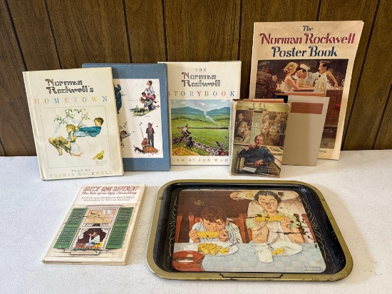 Norman Rockwell Books & Tin Tray