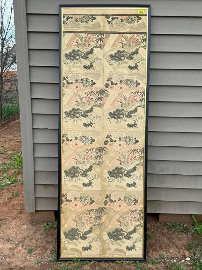 Japanese Crane Framed Fabric Panel